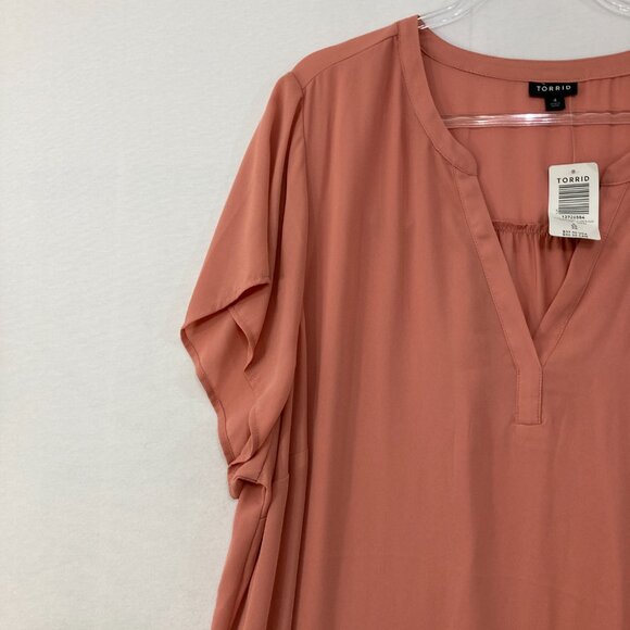 New Torrid size 4X Dusty Rose Split Neck Soft Flowy Short Sleeve Top Office Work - Picture 4 of 9